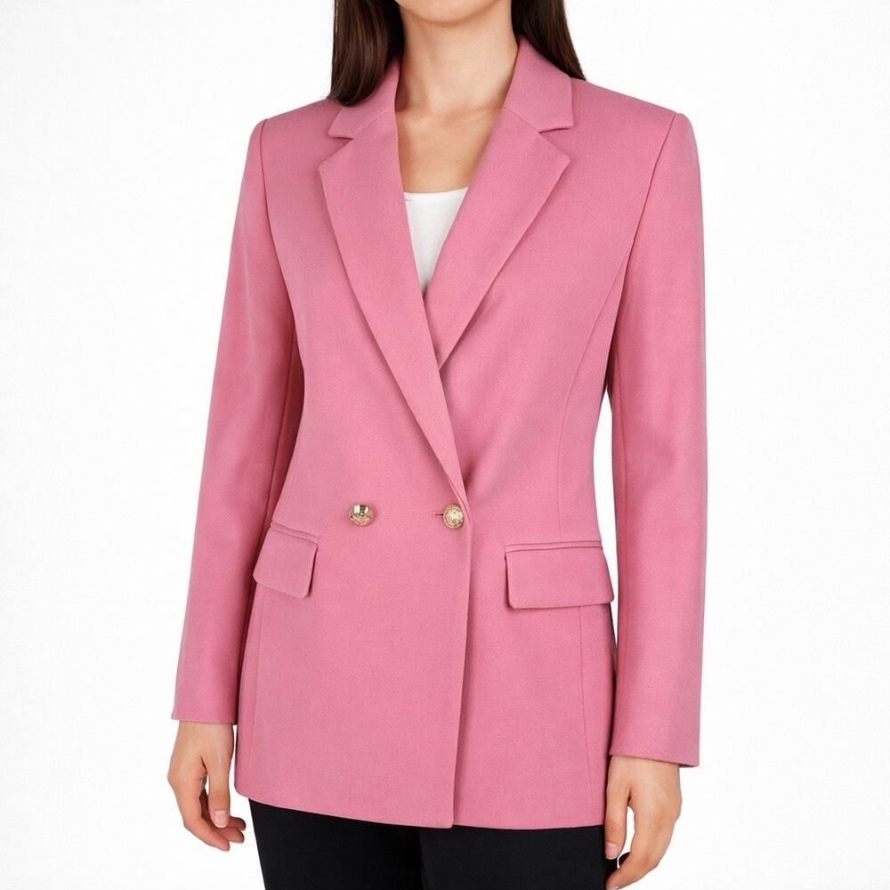 Talbots Double Knit Long Blazer Jacket Double Breasted Pink Size 22W